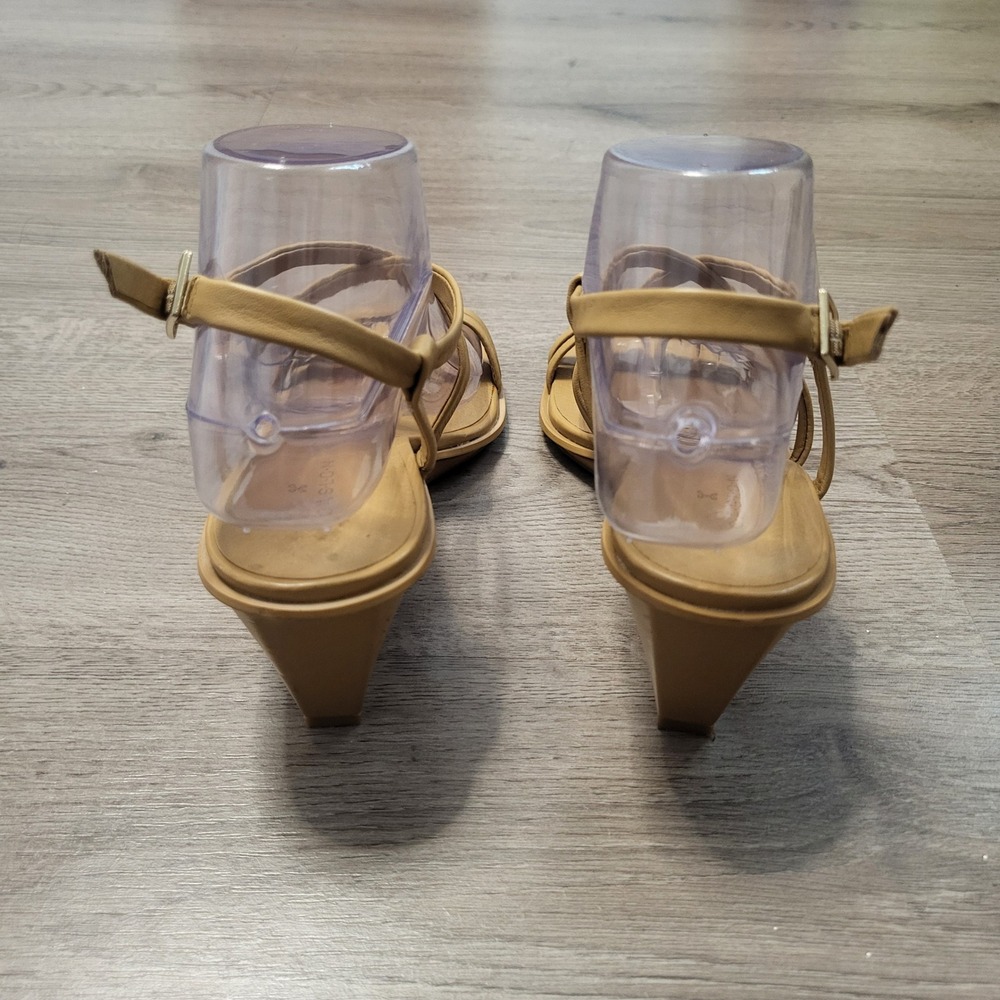 Caslon Tan Leather Strappy Wedge Sandals Square Toe Beige Comfort Womens Size 7 - Picture 6 of 10